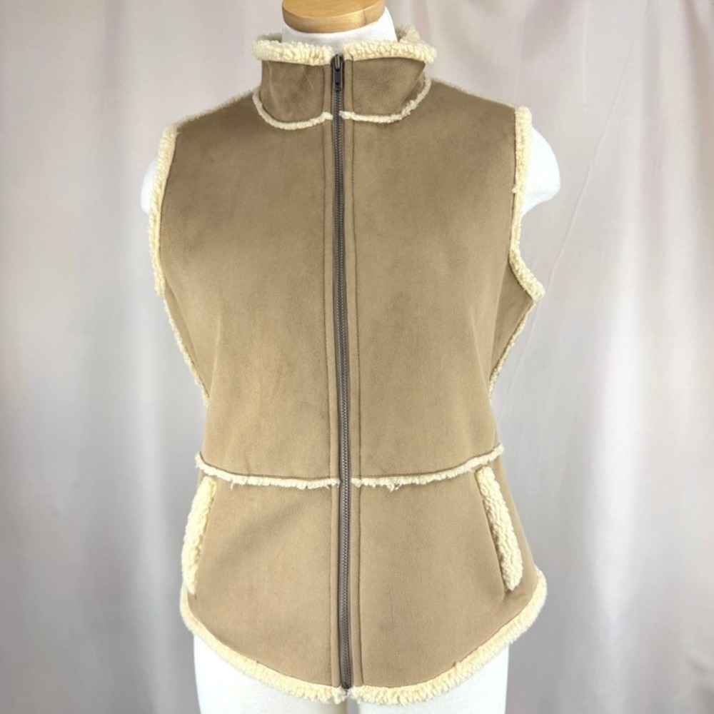 Y2K NATURAL REFLECTIONS Womens Faux Shearling Vest|M|Sherpa Lined Full Zip Gorp